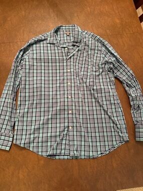 Peter Millar Never Worn Men's Blue & Green Plaid Button-Up Shirt